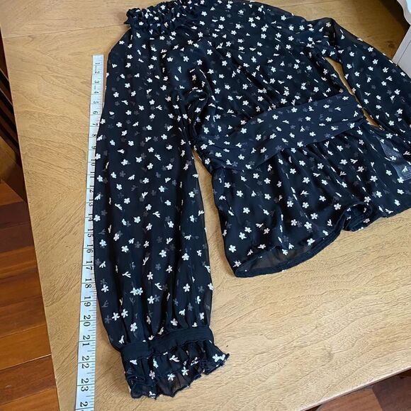 Zara Black & White Floral Embroidered Sheer High Neck Long Sleeve Top Size XS - Picture 12 of 13